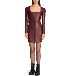 Betsey Johnson Faux Leather Corset Style Mini Dress Size 14 Burgundy New $109